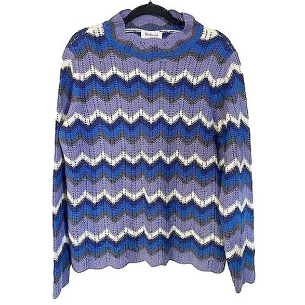 Vtg Westbound Crochet Sweater Size 1X Blue zigzag hippie - Picture 1 of 6